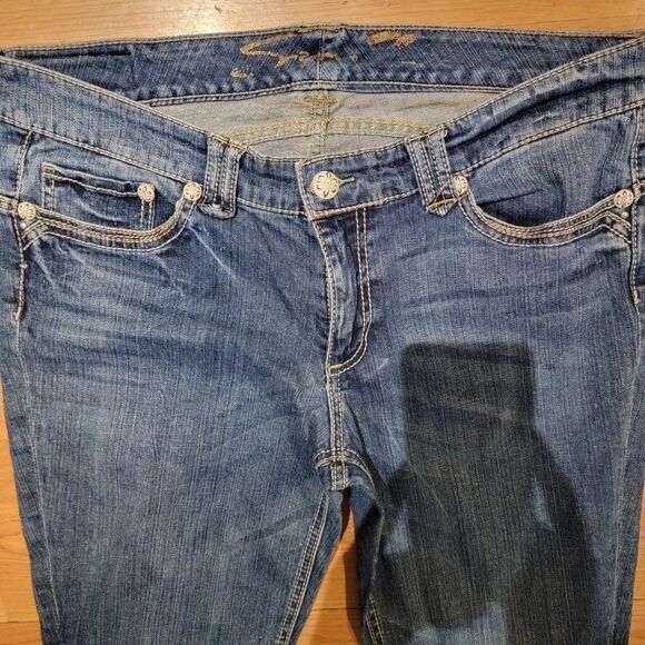 Seven7 Women's Blue Straight Leg Belt Loops Button Closure Jeans - Picture 4 of 8